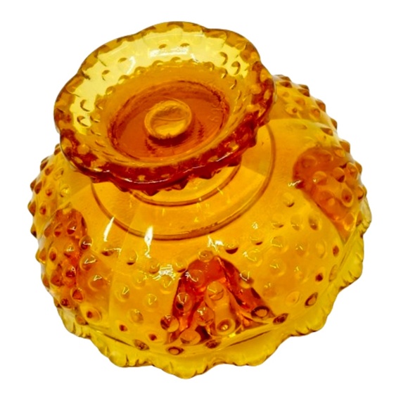 VINTAGE 60s~FENTON Art Glass Footed Candle Holder Colonial Amber Hobnail~SIGNED - Picture 4 of 4